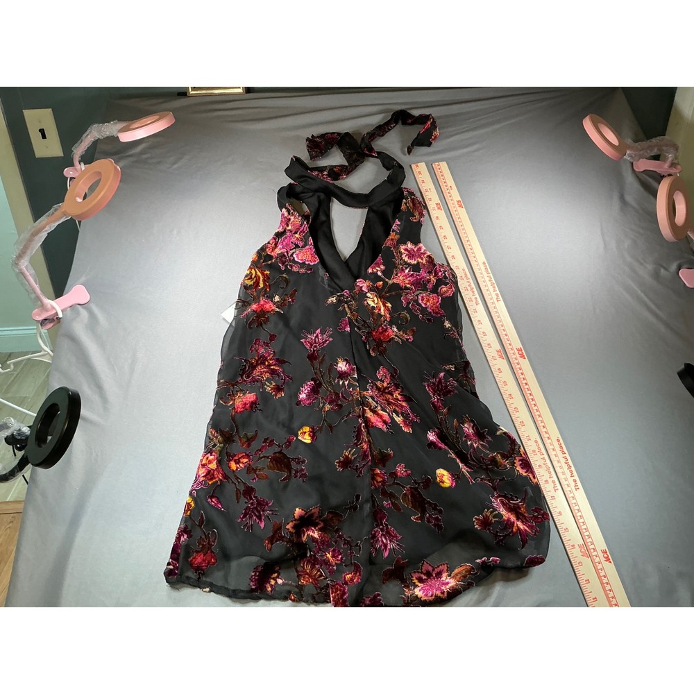 Jodi Kristopher Womens Burnout Velvet Floral Halter Top Black Magenta Medium
